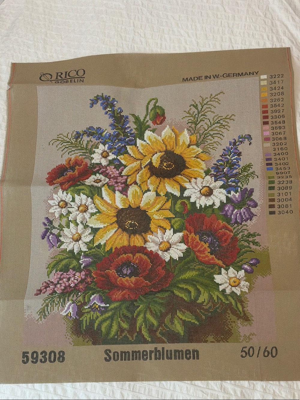 Vintage Sunflowers and Poppies Rico Gobelin  canvas and yarn